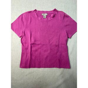 Designers Originals Women's Purple Petite PL Round Neck Short Sleeve Blouse Tops